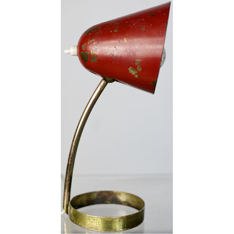 Vintage lamp in red brass, France 1950