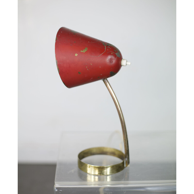 Vintage lamp in red brass, France 1950