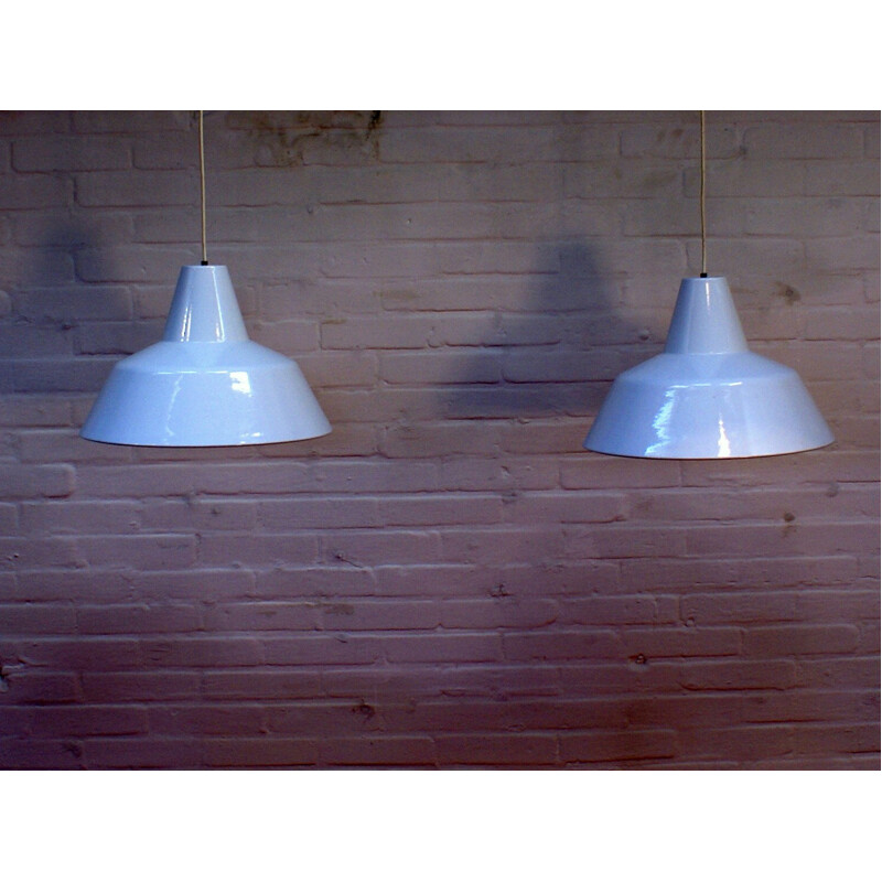 Pair of vintage Louis Poulsen hanging lamps in white metal - 1960s