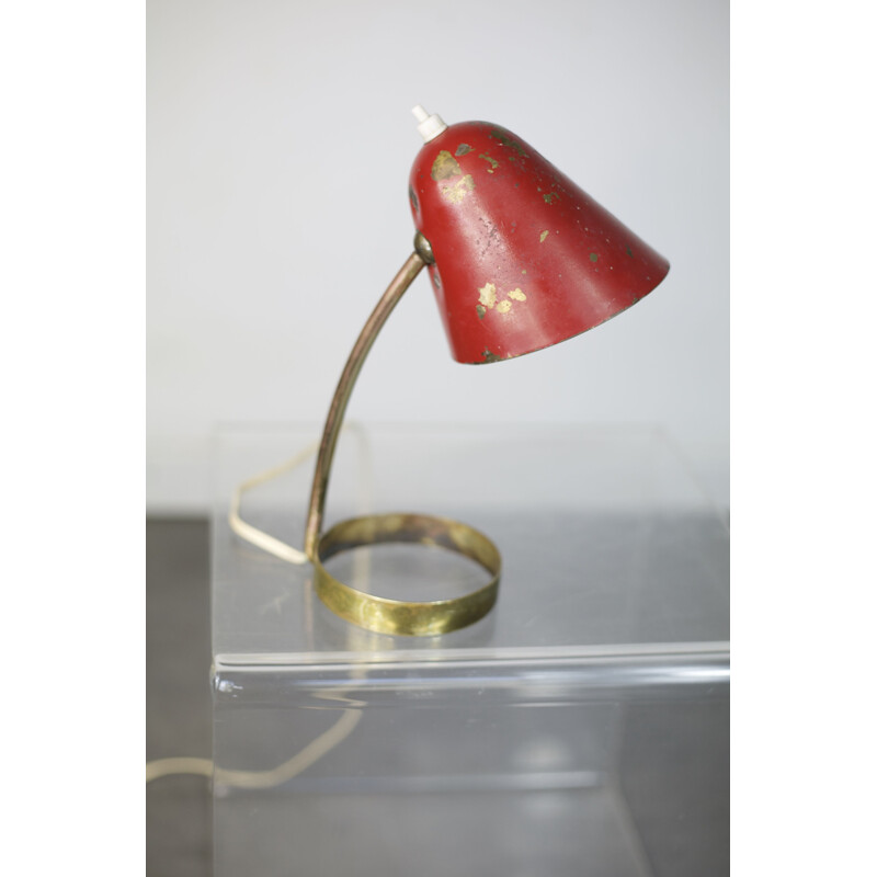 Vintage lamp in red brass, France 1950