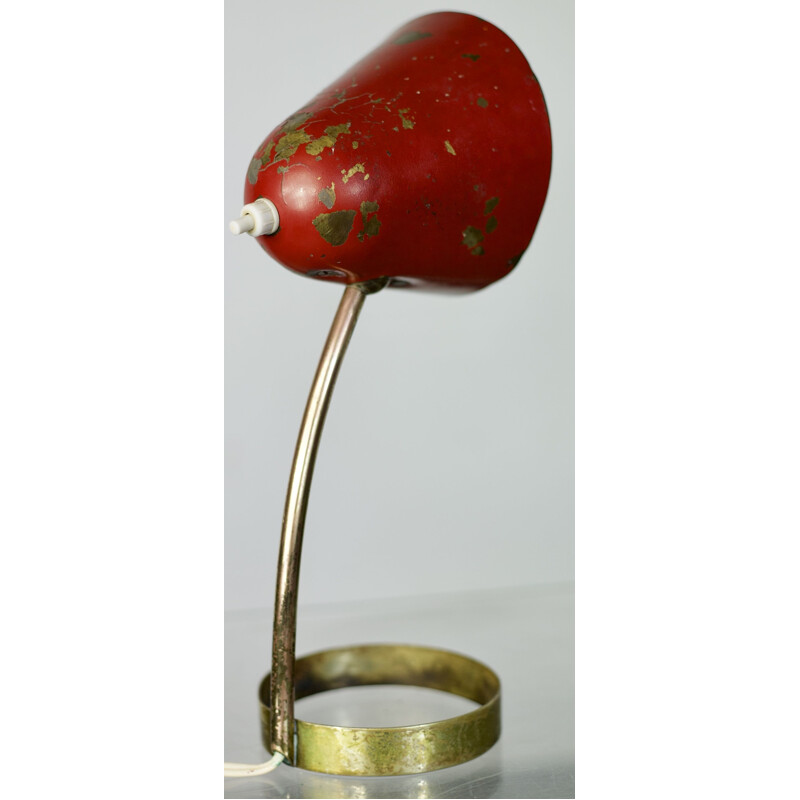 Lampe vintage en laiton rouge, France 1950