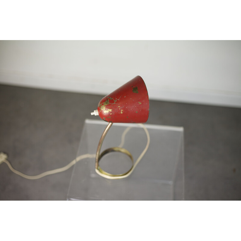 Lampe vintage en laiton rouge, France 1950