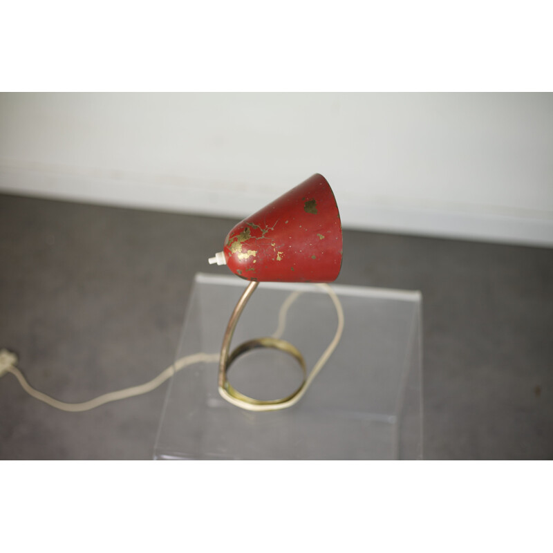 Vintage lamp in red brass, France 1950