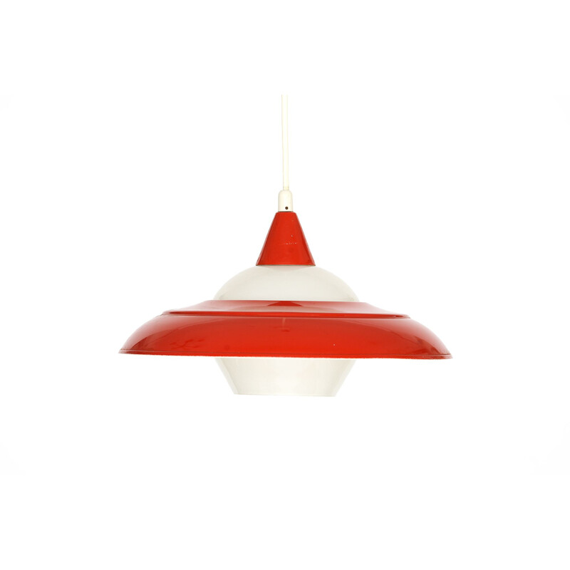 Red and white pendant lamp in opaline