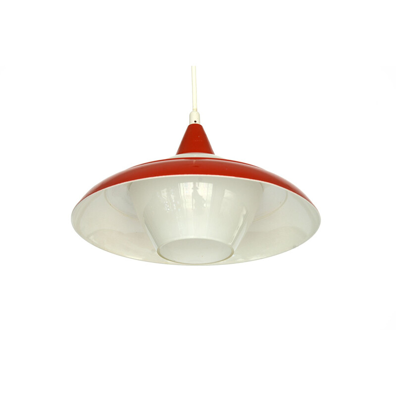 Red and white pendant lamp in opaline