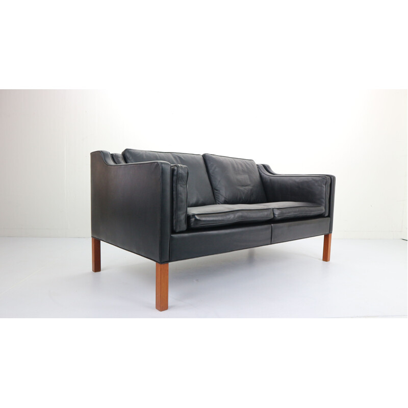 2-seater sofa in black leather by Børge Mogensen for Fredericia