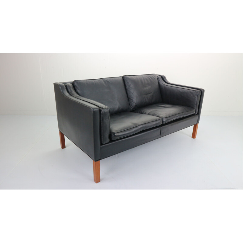 2-seater sofa in black leather by Børge Mogensen for Fredericia