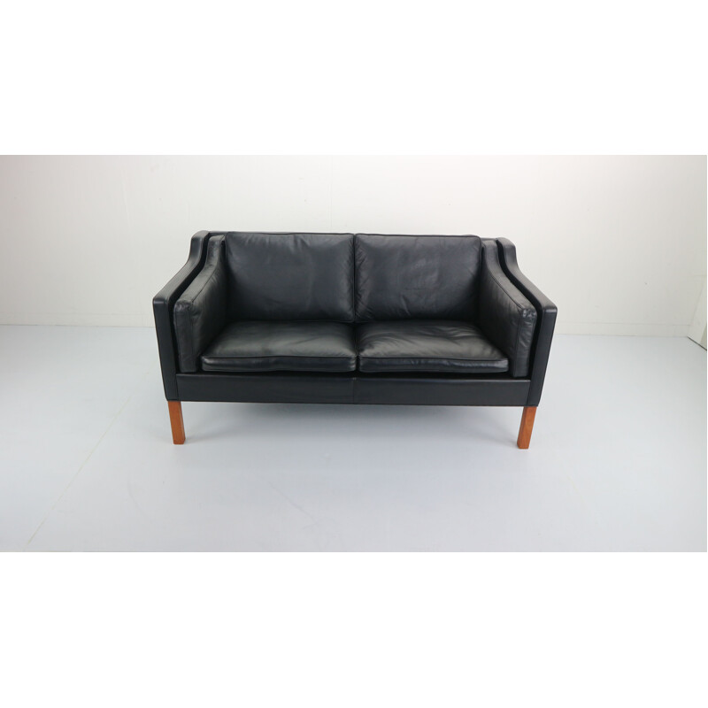 2-seater sofa in black leather by Børge Mogensen for Fredericia