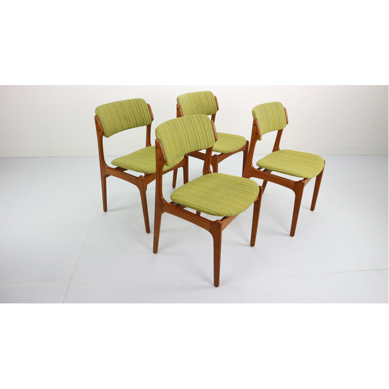 Set of 4 green chairs in teak by Erik Buch, model 49