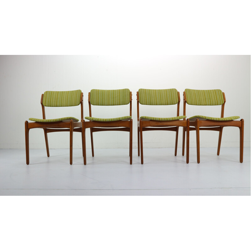 Set of 4 green chairs in teak by Erik Buch, model 49