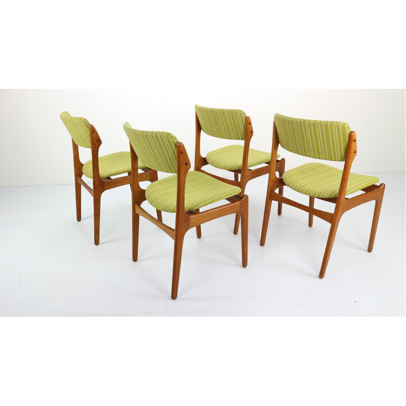 Set of 4 green chairs in teak by Erik Buch, model 49