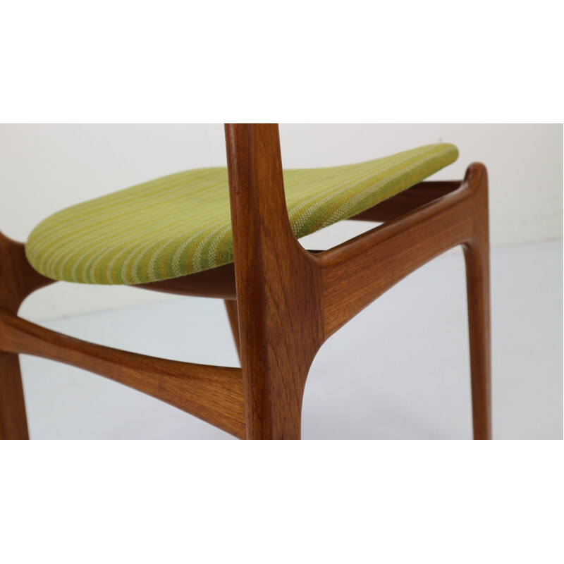 Set of 4 green chairs in teak by Erik Buch, model 49