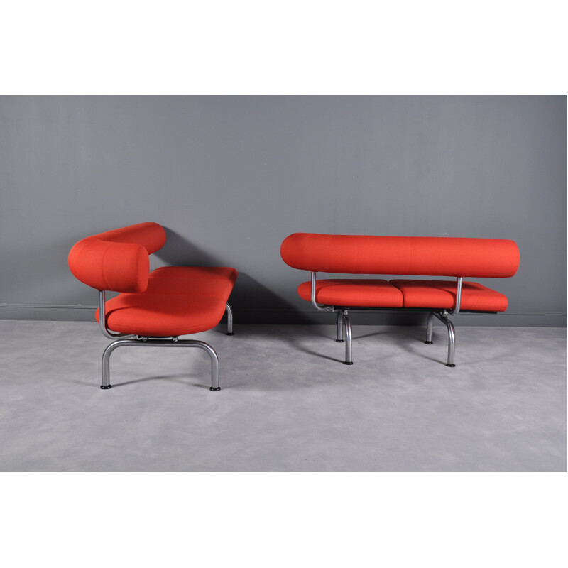 Pair of red Pipeline sofas for Erik Jørgensen