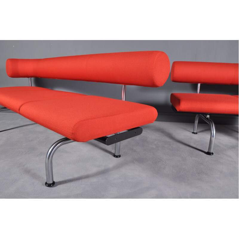 Pair of red Pipeline sofas for Erik Jørgensen