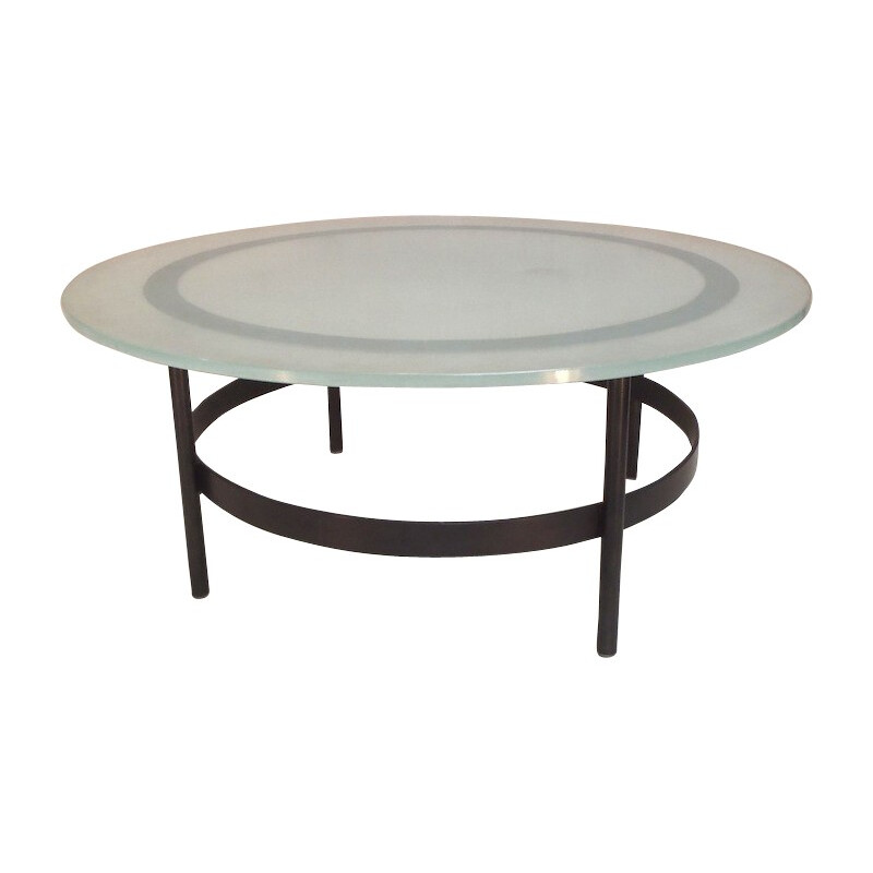 Mesa de centro vintage con base de hierro latonado de Charles Ramos, 1960