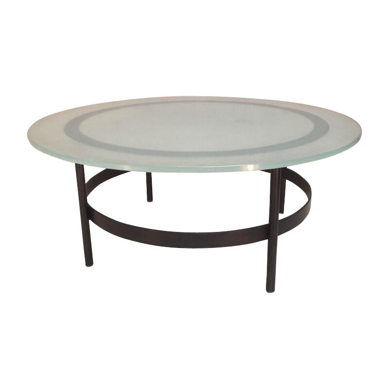 Vintage coffee table with brassed iron base by Charles Ramos, 1960