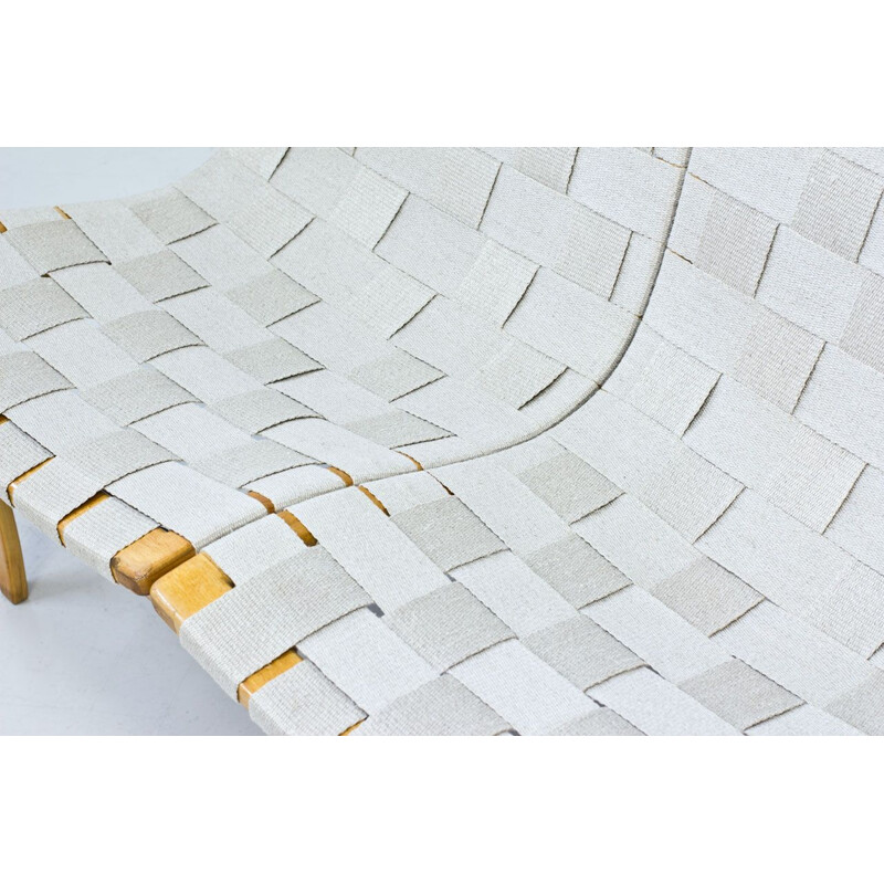 Vintage bench in Birch & Linen Webbing, by Bruno Mathsson, Sweden, 1969