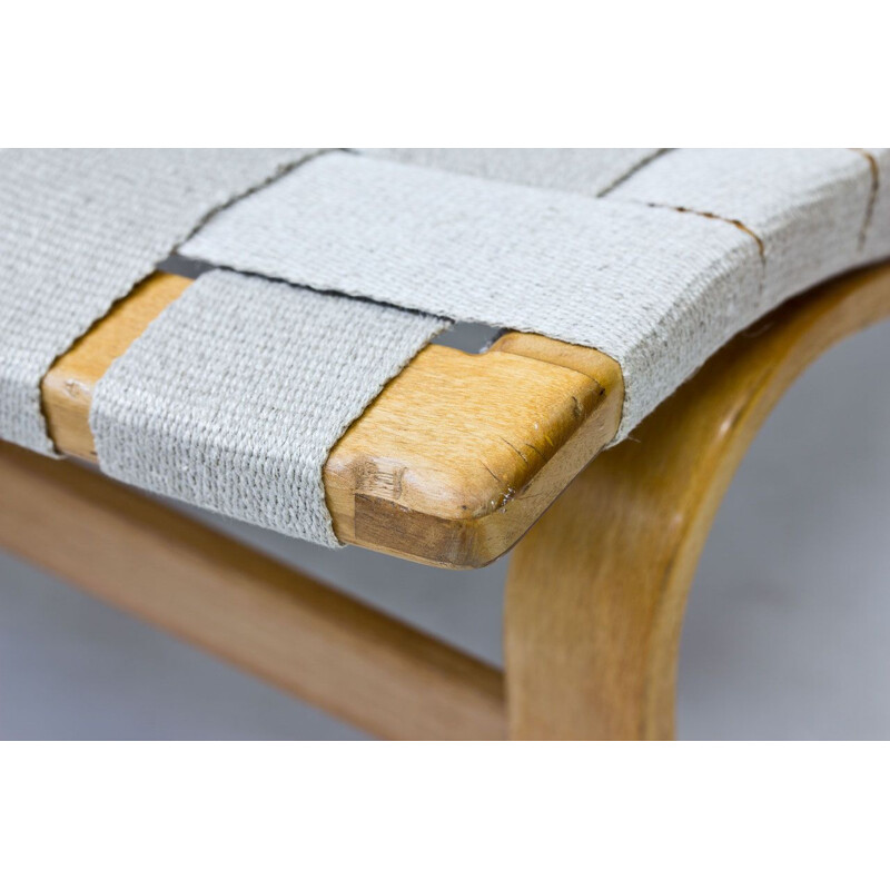 Vintage bench in Birch & Linen Webbing, by Bruno Mathsson, Sweden, 1969