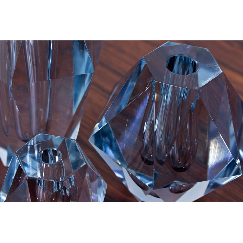 Set of 3 Vintage Vases in Crystal, Diamond Form, by Strömbergshyttan, Sweden, 1960s