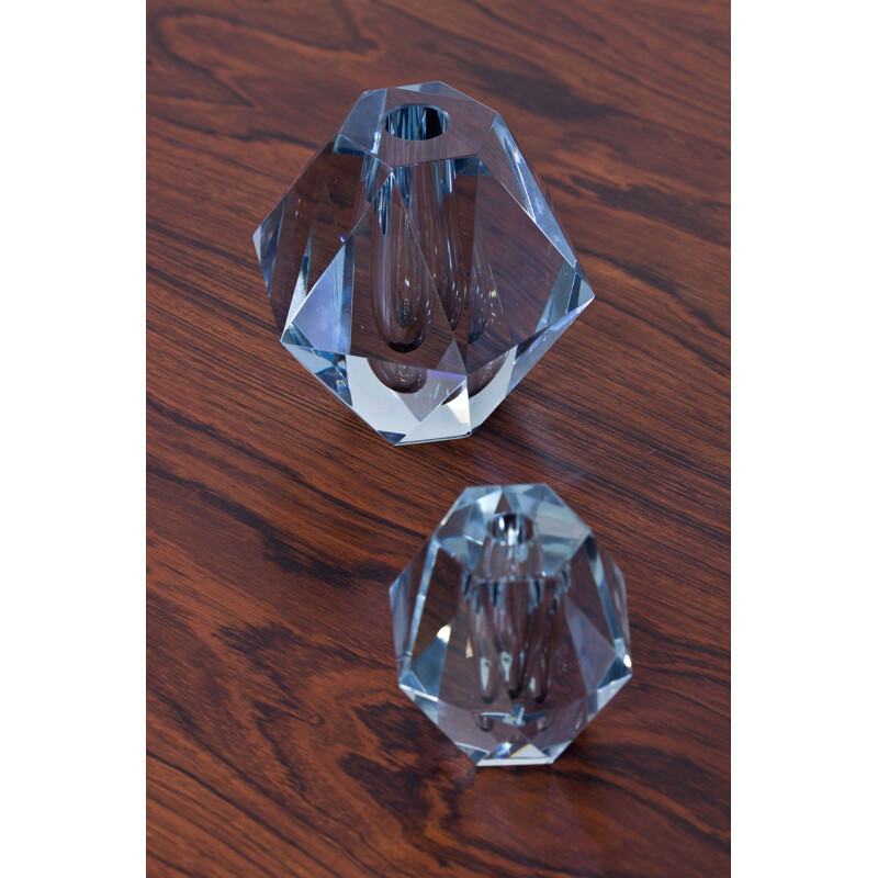 Set of 3 Vintage Vases in Crystal, Diamond Form, by Strömbergshyttan, Sweden, 1960s