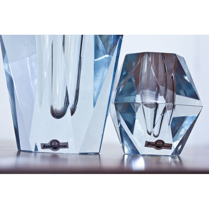 Lot de 3 Vases vintage en cristal, en forme de diamant, de Strömbergshyttan, Suède, années 1960