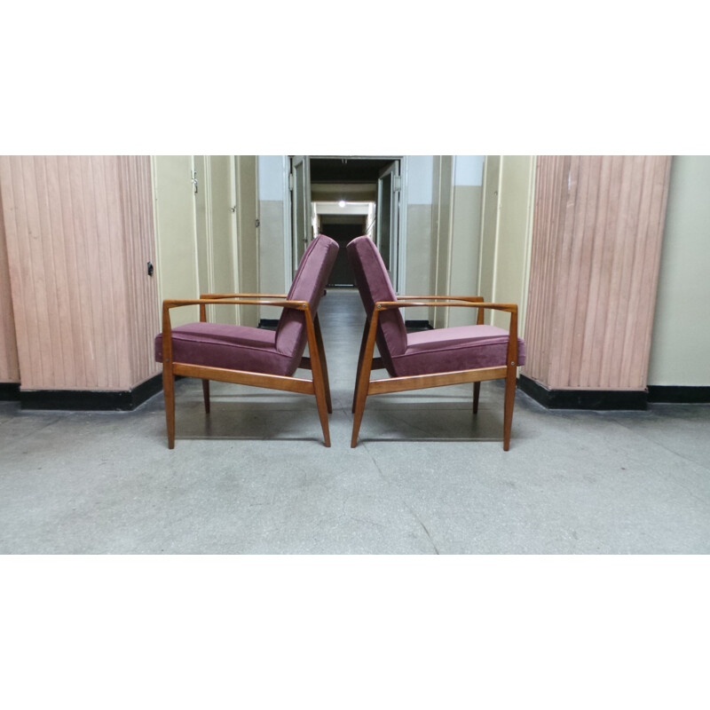 Pair of Danish armchairs in pink velvet