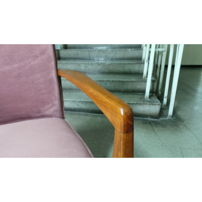 Pair of Danish armchairs in pink velvet