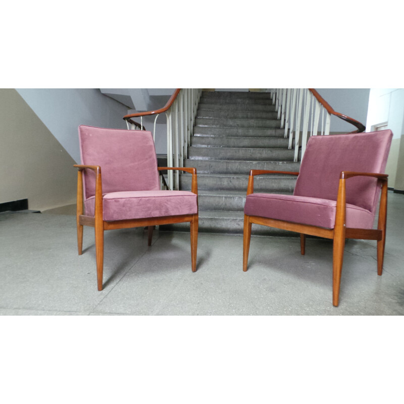 Pair of Danish armchairs in pink velvet