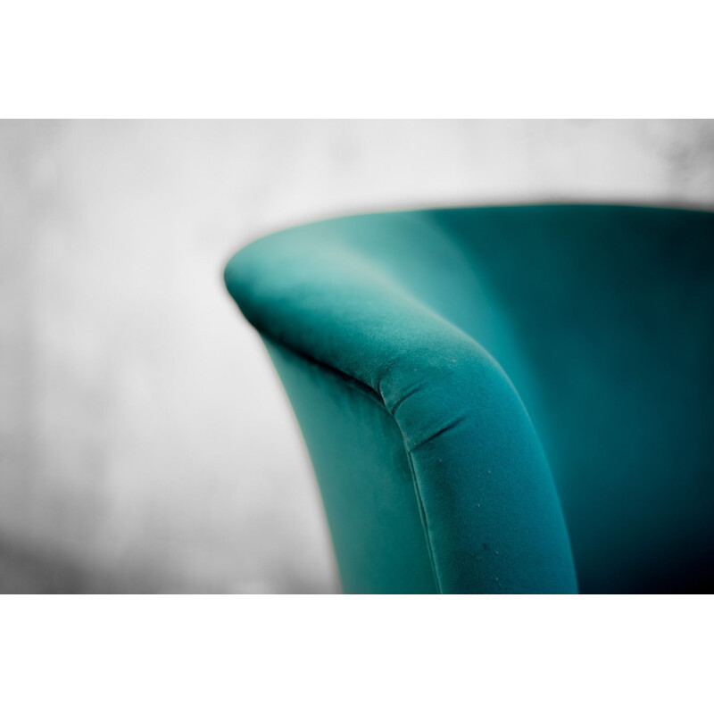 Pair of Italian armchairs in duck blue velvet