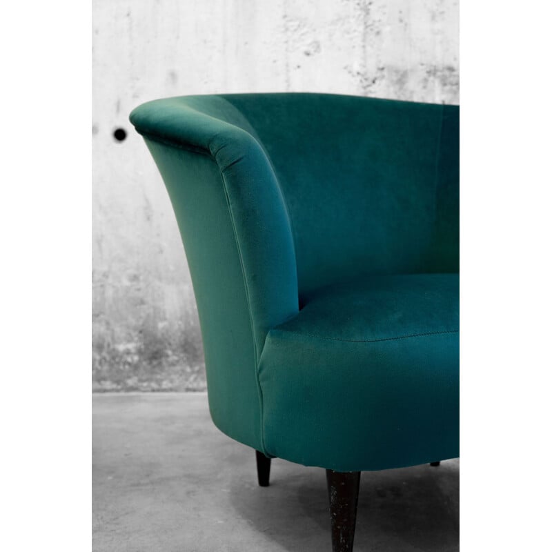 Pair of Italian armchairs in duck blue velvet