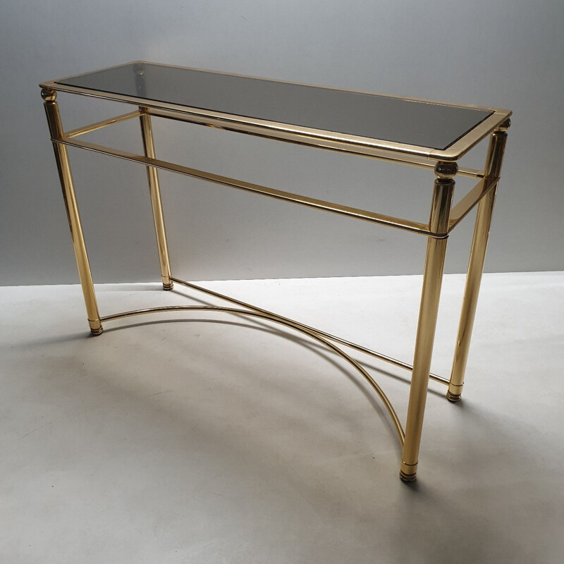 Italian console in brass and glass