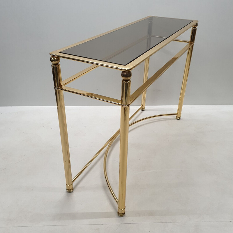 Italian console in brass and glass