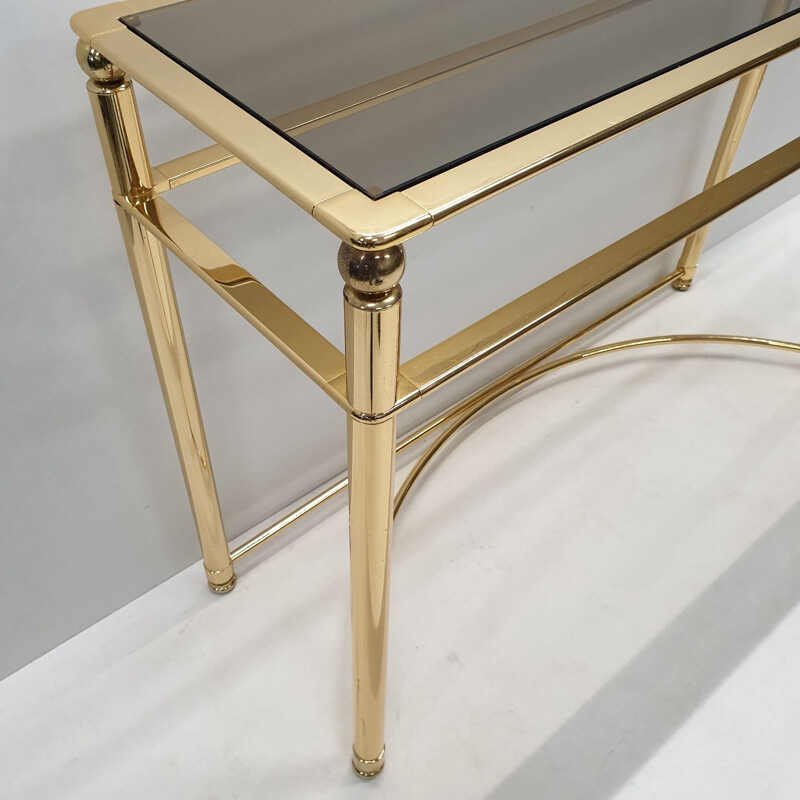 Italian console in brass and glass