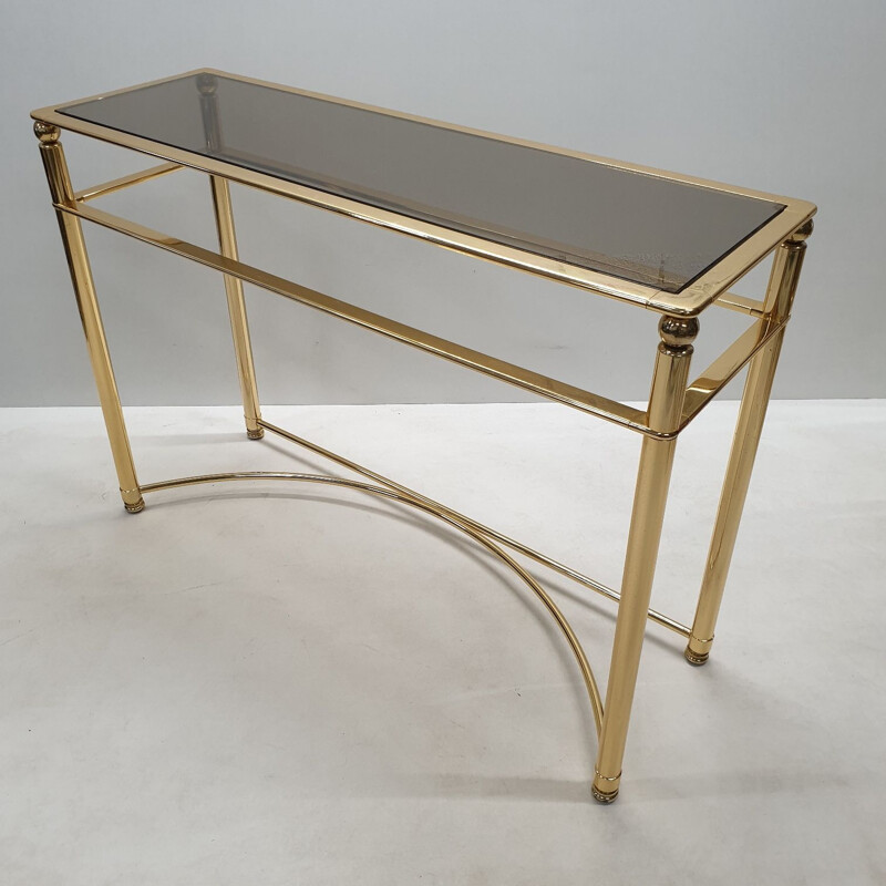 Italian console in brass and glass