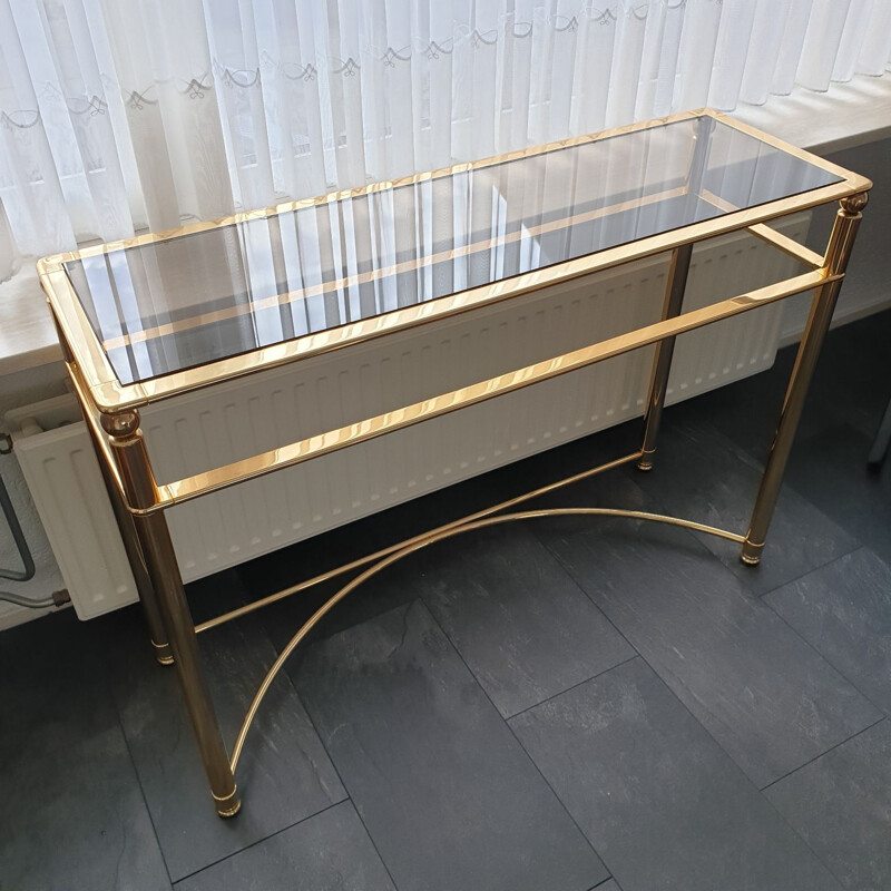 Italian console in brass and glass
