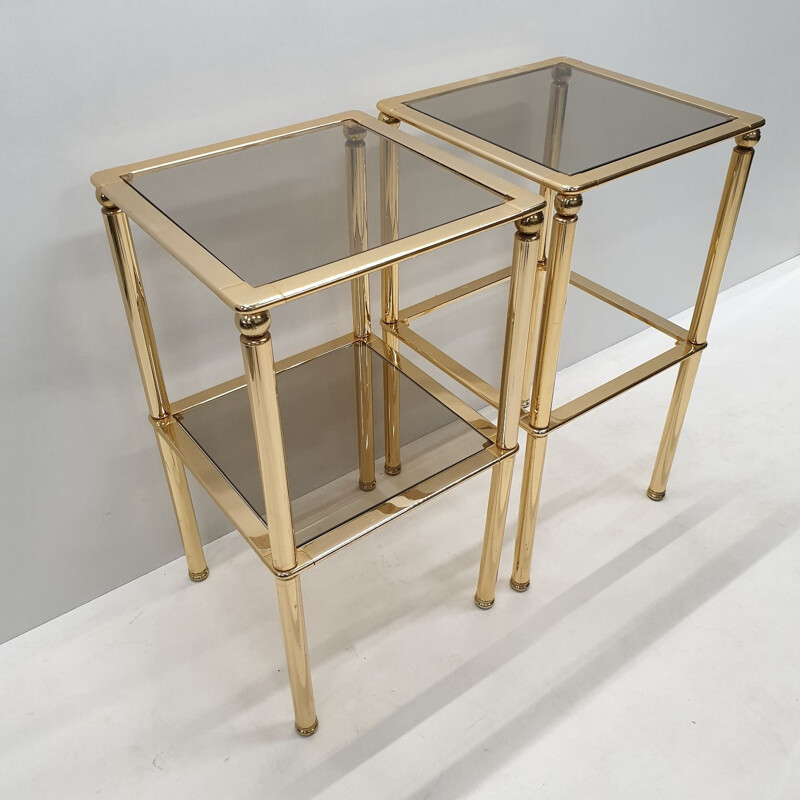 Pair of brass and glass side tables