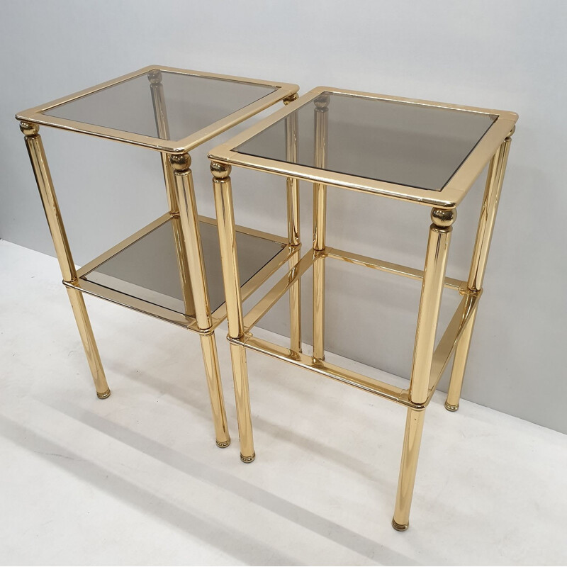 Pair of brass and glass side tables