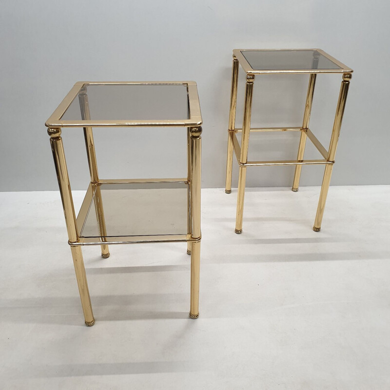 Pair of brass and glass side tables