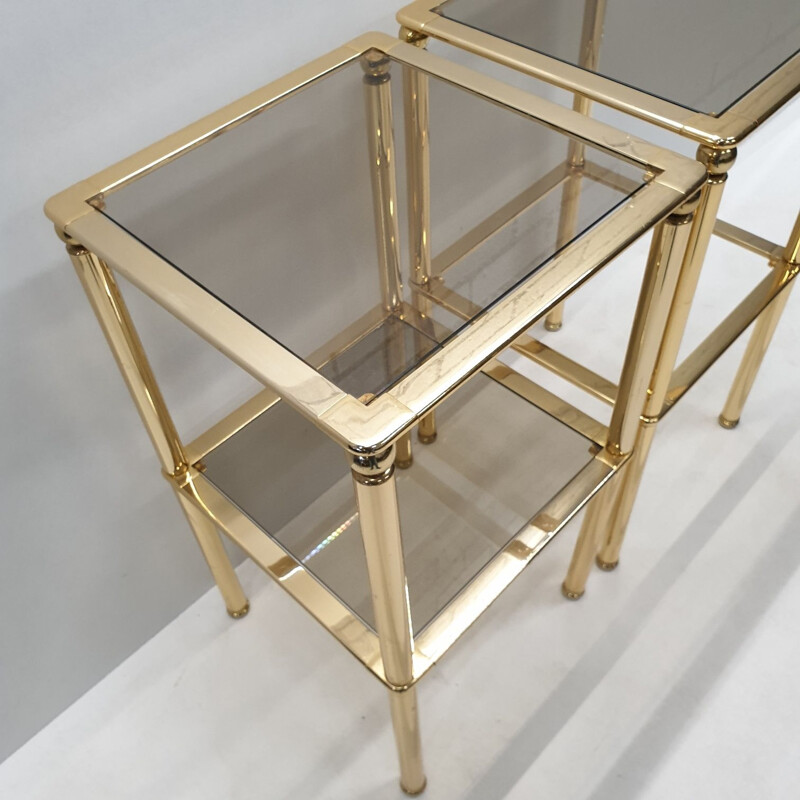 Pair of brass and glass side tables