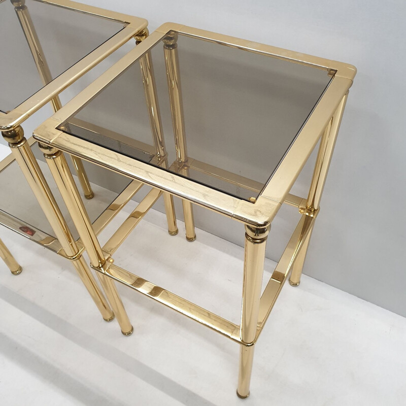 Pair of brass and glass side tables