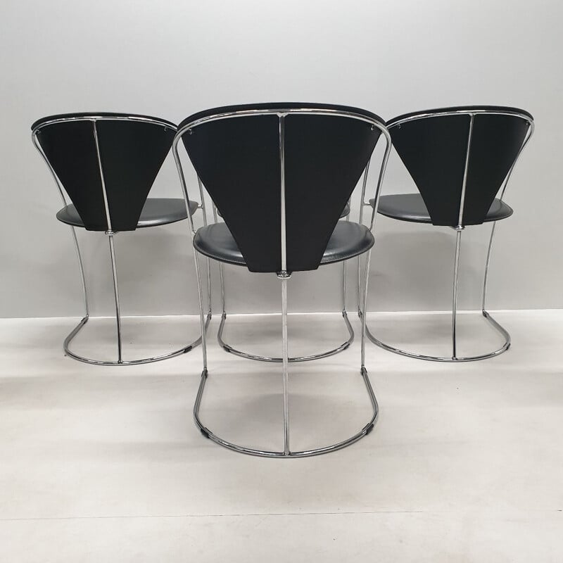 Set of 4 black chromed chairs by Arrben