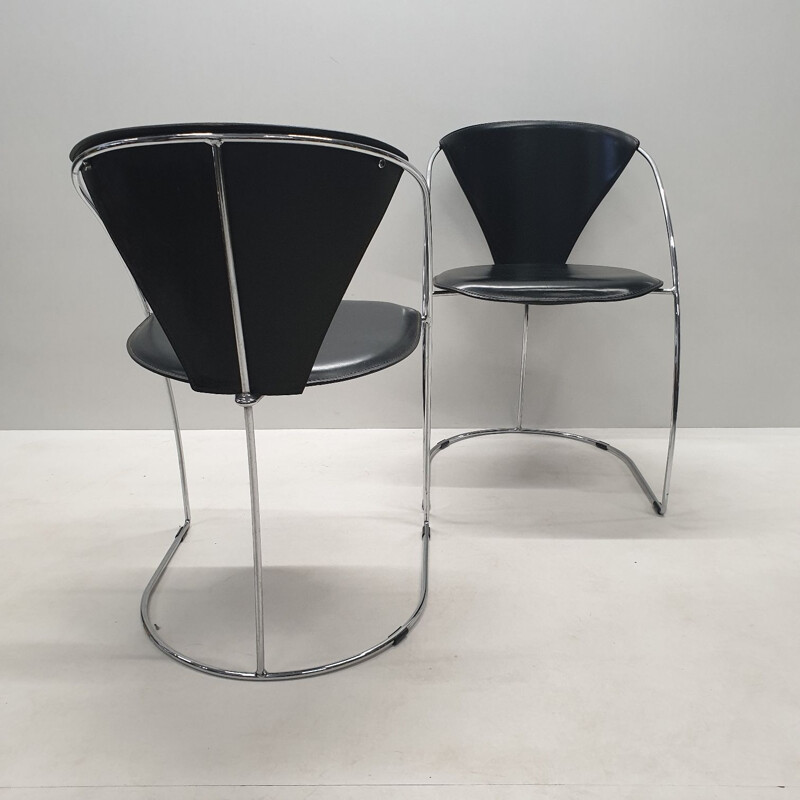 Set of 4 black chromed chairs by Arrben