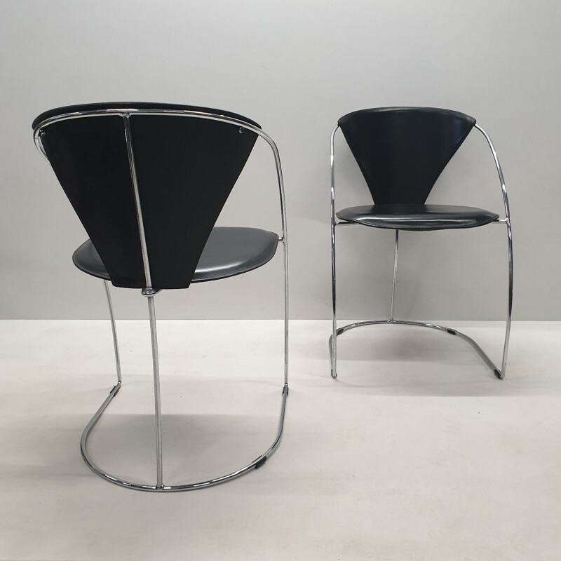 Set of 4 black chromed chairs by Arrben