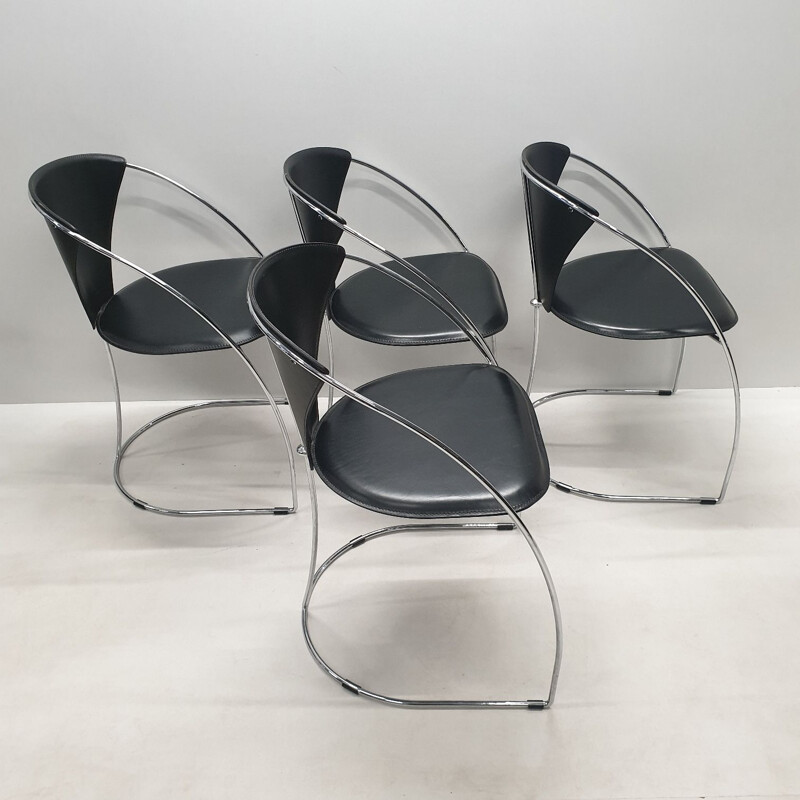 Set of 4 black chromed chairs by Arrben