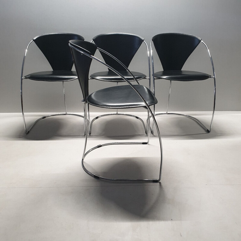 Set of 4 black chromed chairs by Arrben