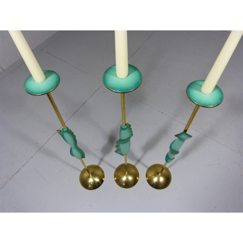 Set of 3 candlesticks in brass and bronze