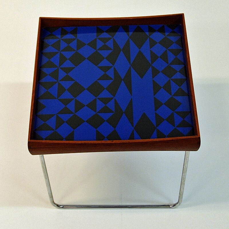 Blue side table in teak by Hermann Bongard