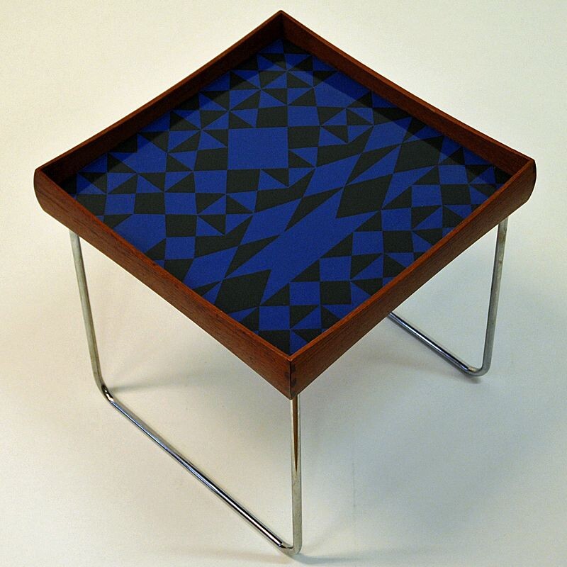 Blue side table in teak by Hermann Bongard