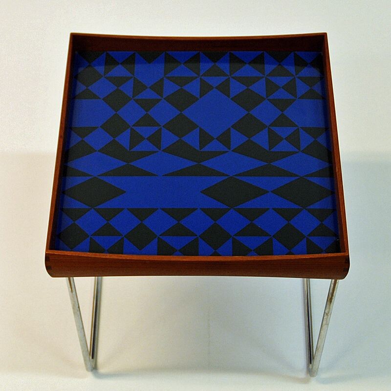 Blue side table in teak by Hermann Bongard