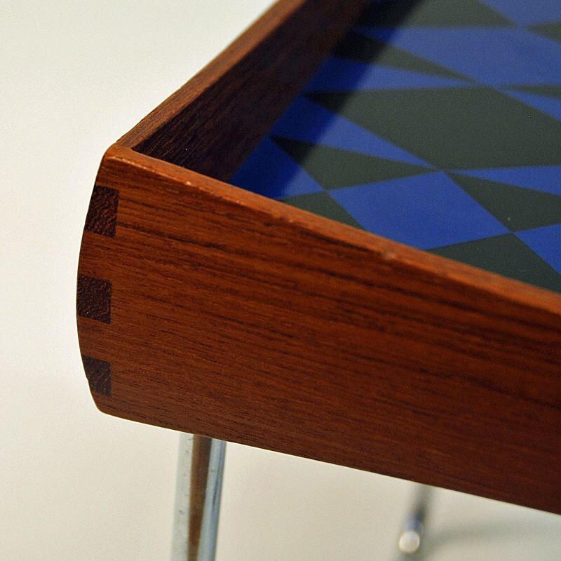 Blue side table in teak by Hermann Bongard